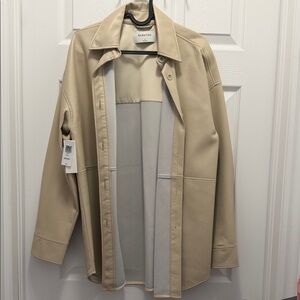 Babaton Cream Leather-Look Shirt Jacket